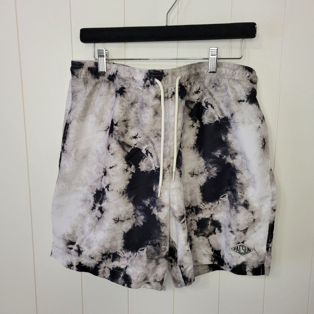 Pacsun Mens Swim Board Shorts Trunks Size Large Black White Beach